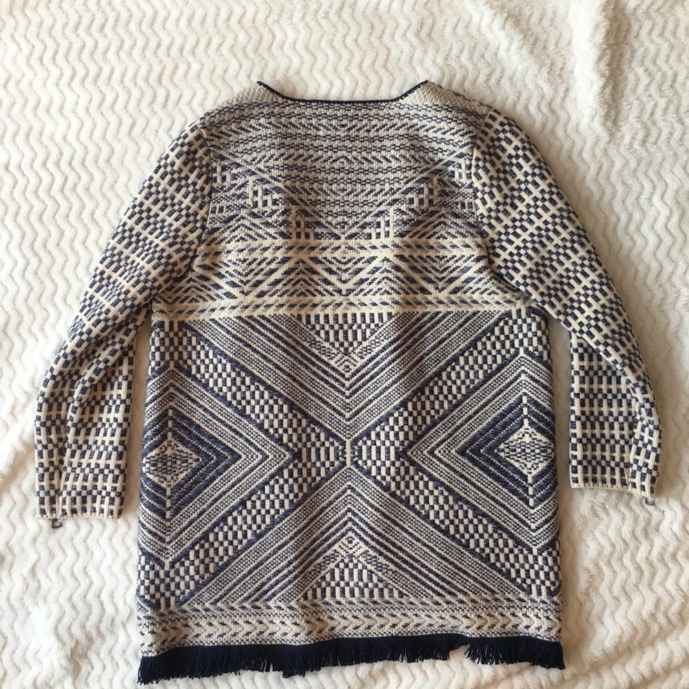 Lucky Brand Woven Open Front Fringe Cardigan - Picture 3 of 8